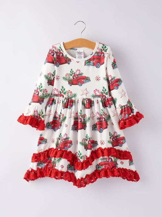 Girls Christmas Print Dress: 2