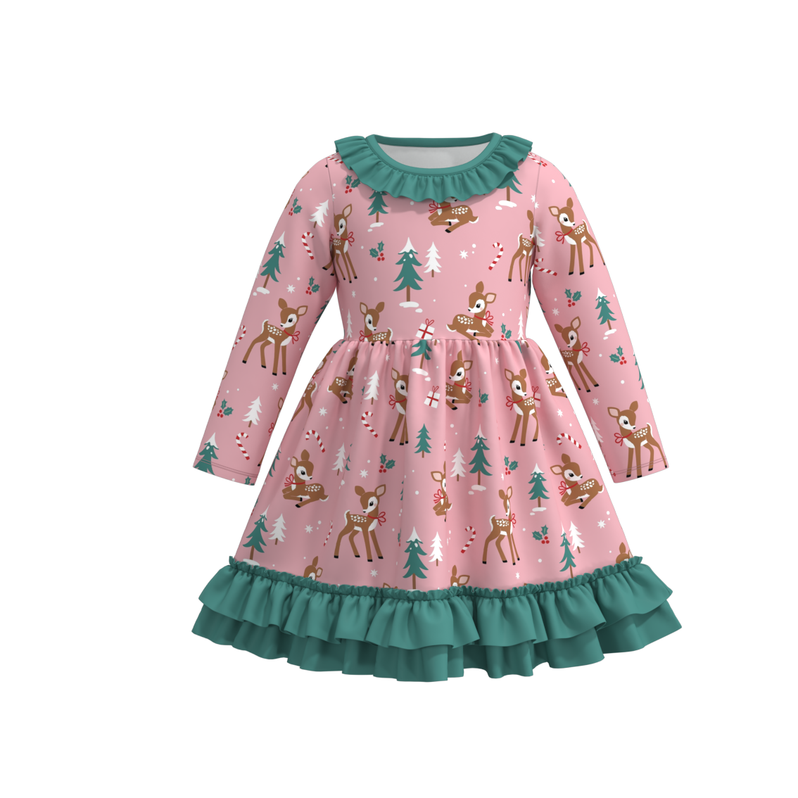 Christmas ruffle layered dress holiday vibe dress: DRG43739 / 12-18M