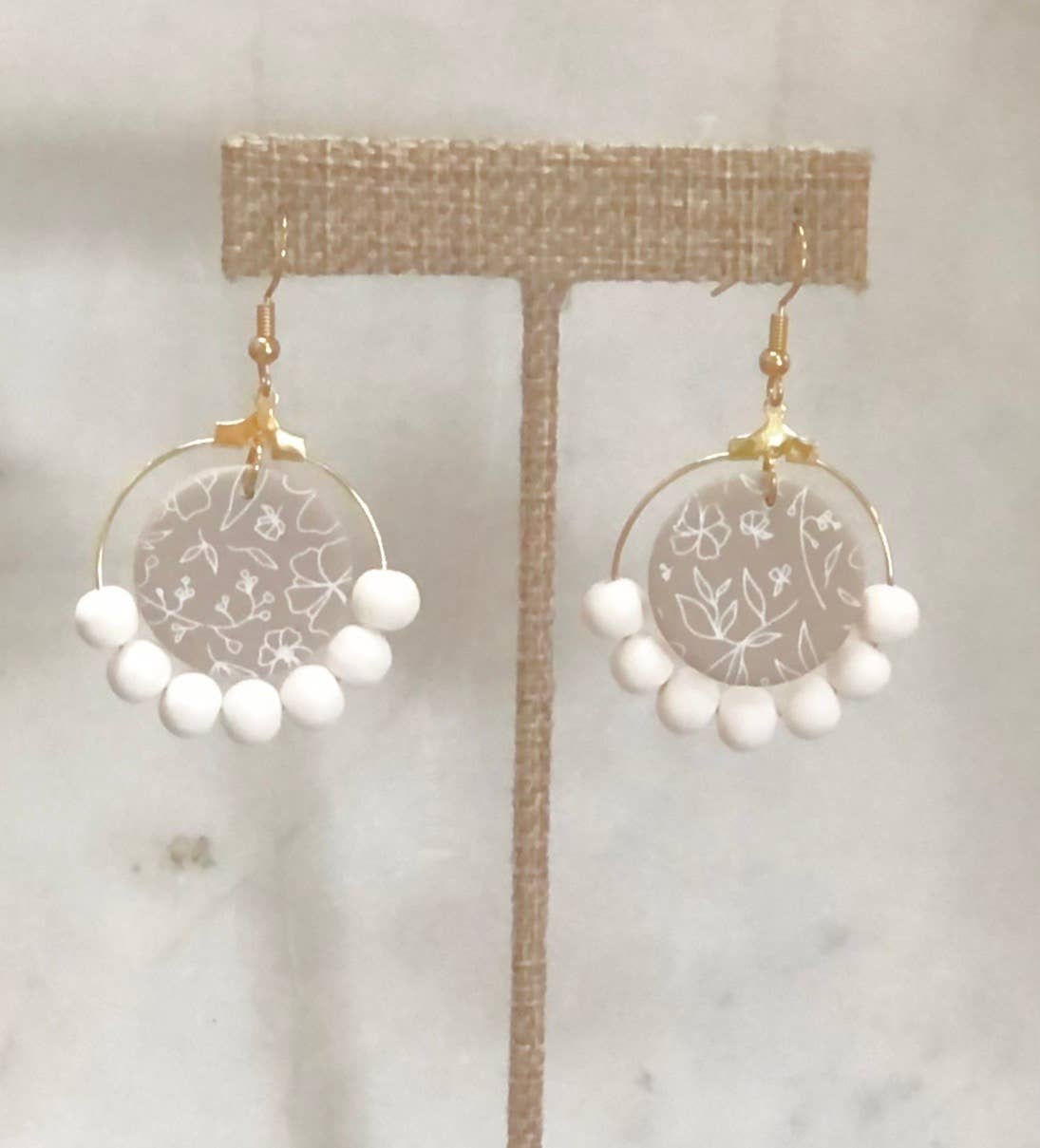 White Ball Dangle Hoops