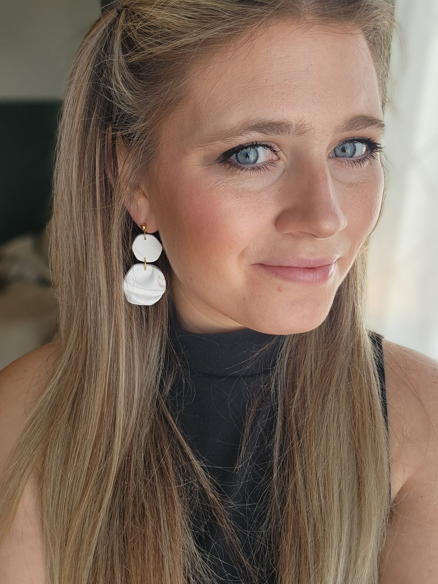 White Draped Earrings