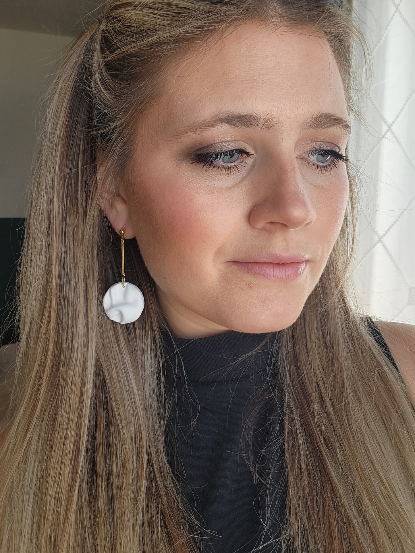 White and Gold Drop Earrings