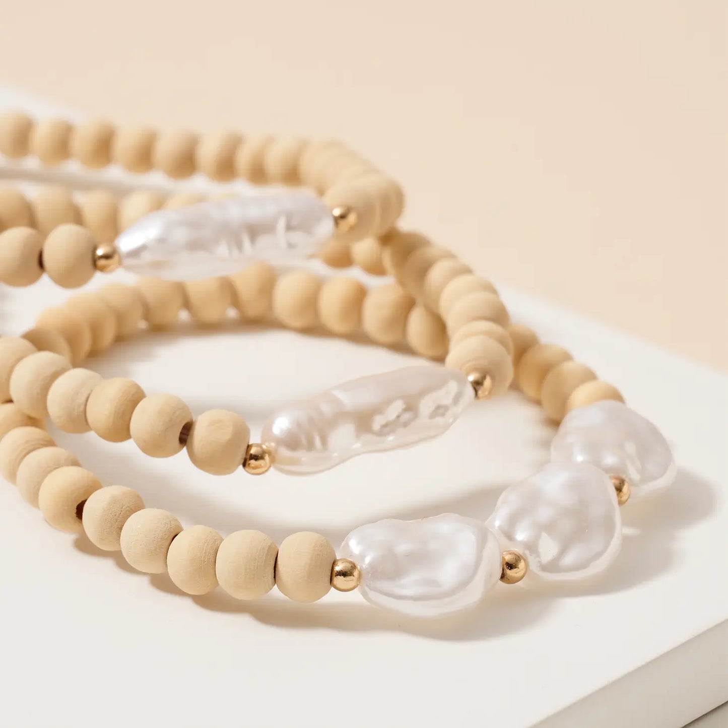 Wood and Pearl Bracelets