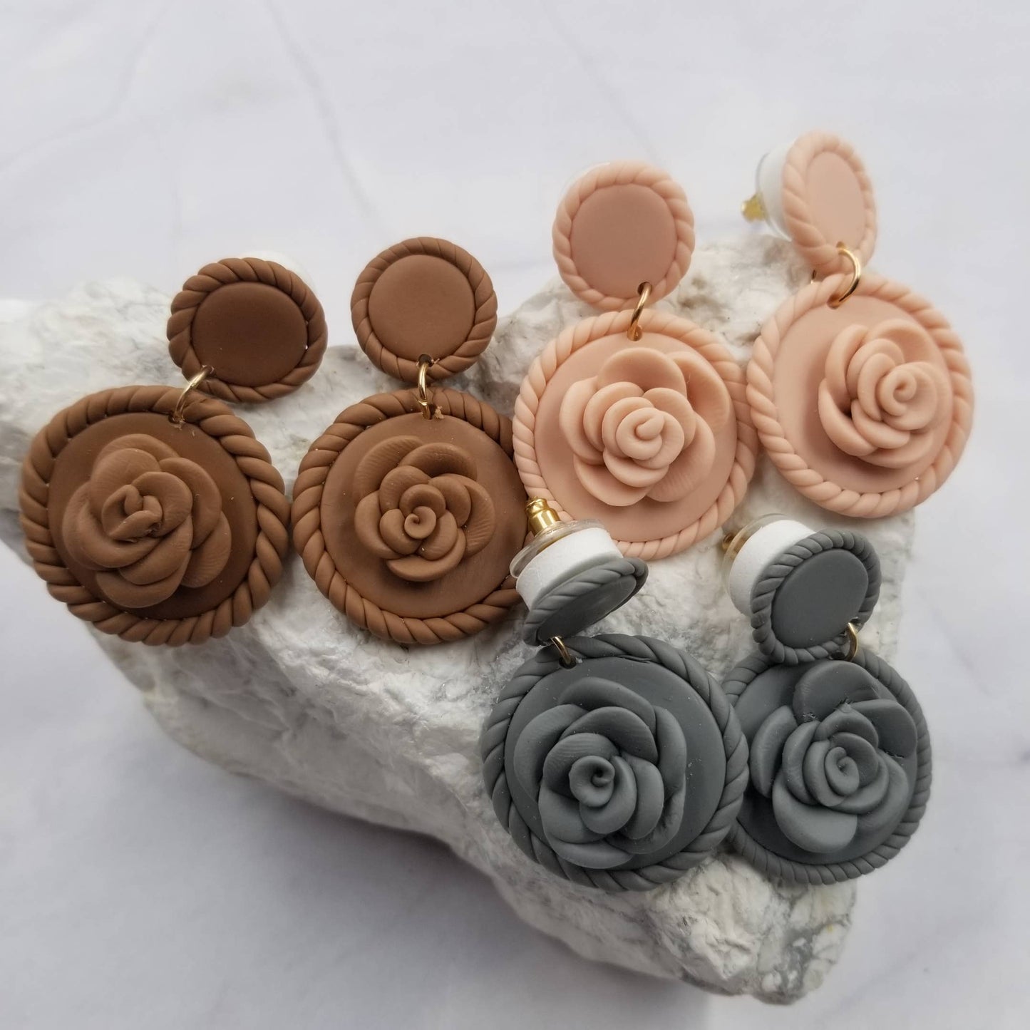 Handmade Rose Polymer Clay Earrings