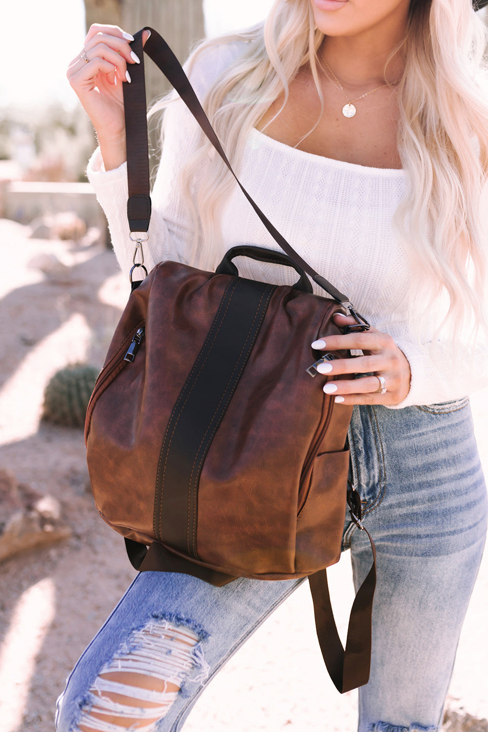 Brown Faux Leather Backpack