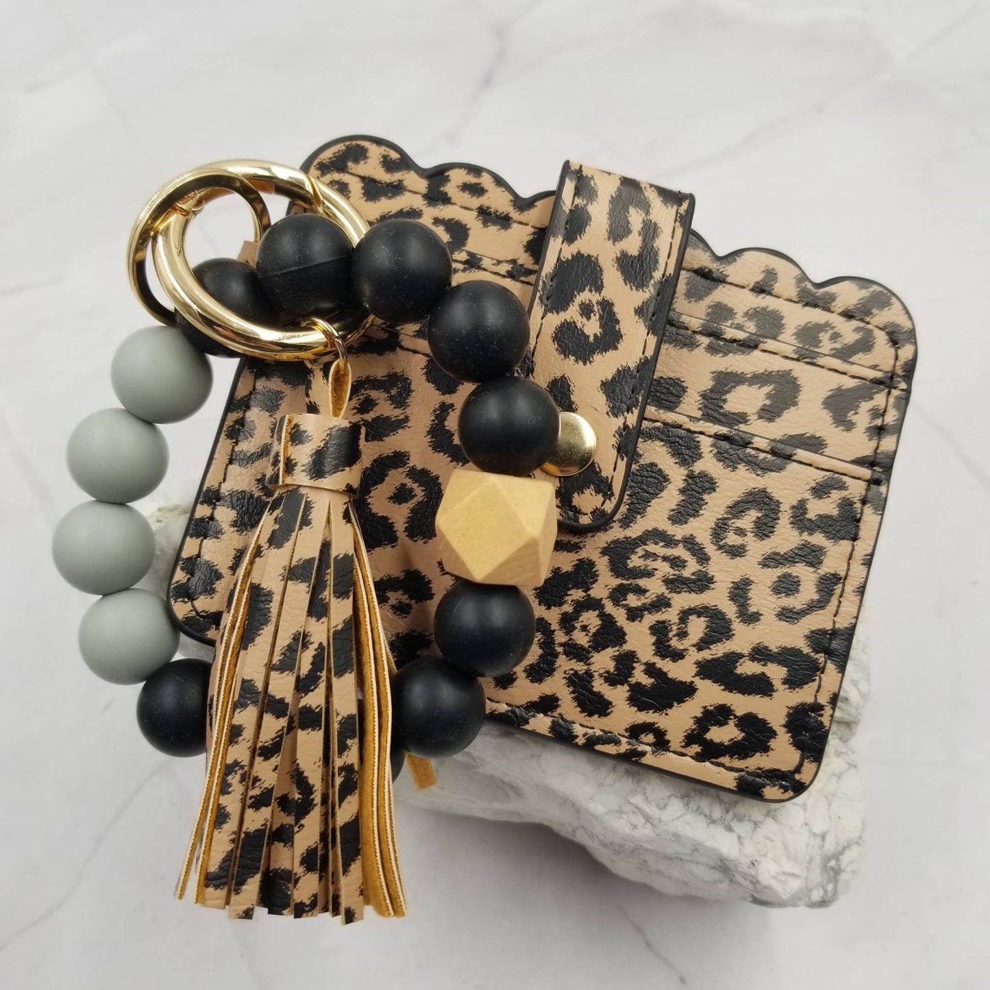 Silicone Bead Bangle Keychain Card Holder Bracelet