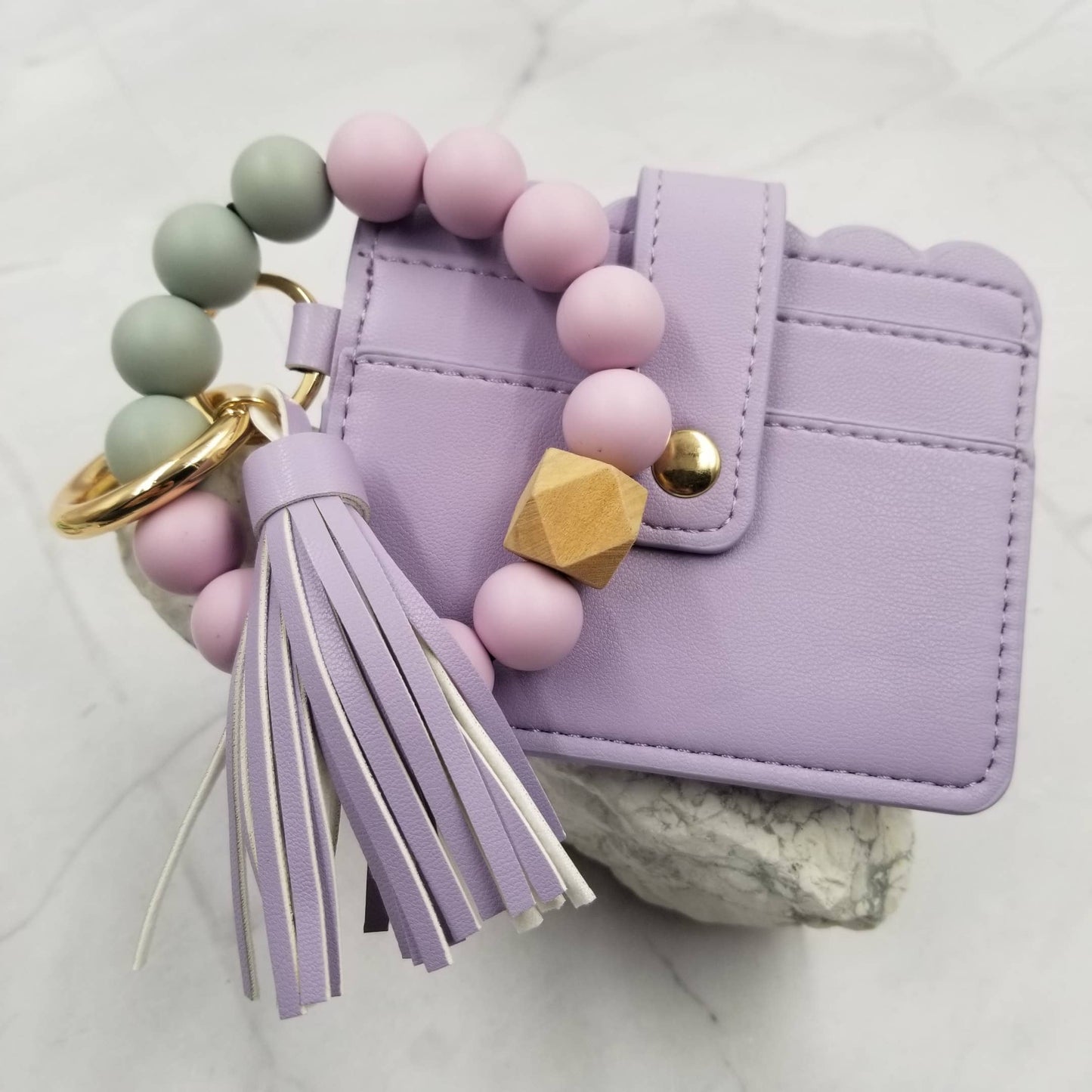 Silicone Bead Bangle Keychain Card Holder Bracelet