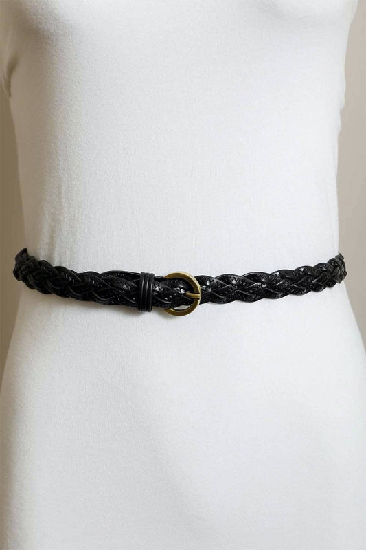 Leather Braided Skinny Belt